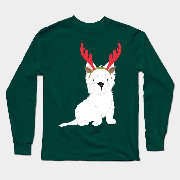 Christmas Westie Long Sleeve T-Shirt by JunkyDotCom